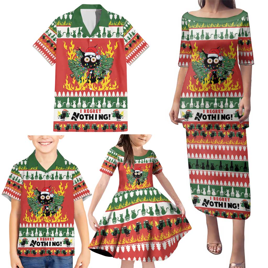 Merry Cat-Mas Family Matching Puletasi and Hawaiian Shirt Christmas It's Fine I'm Fine Everything is Fine - Wonder Print Shop