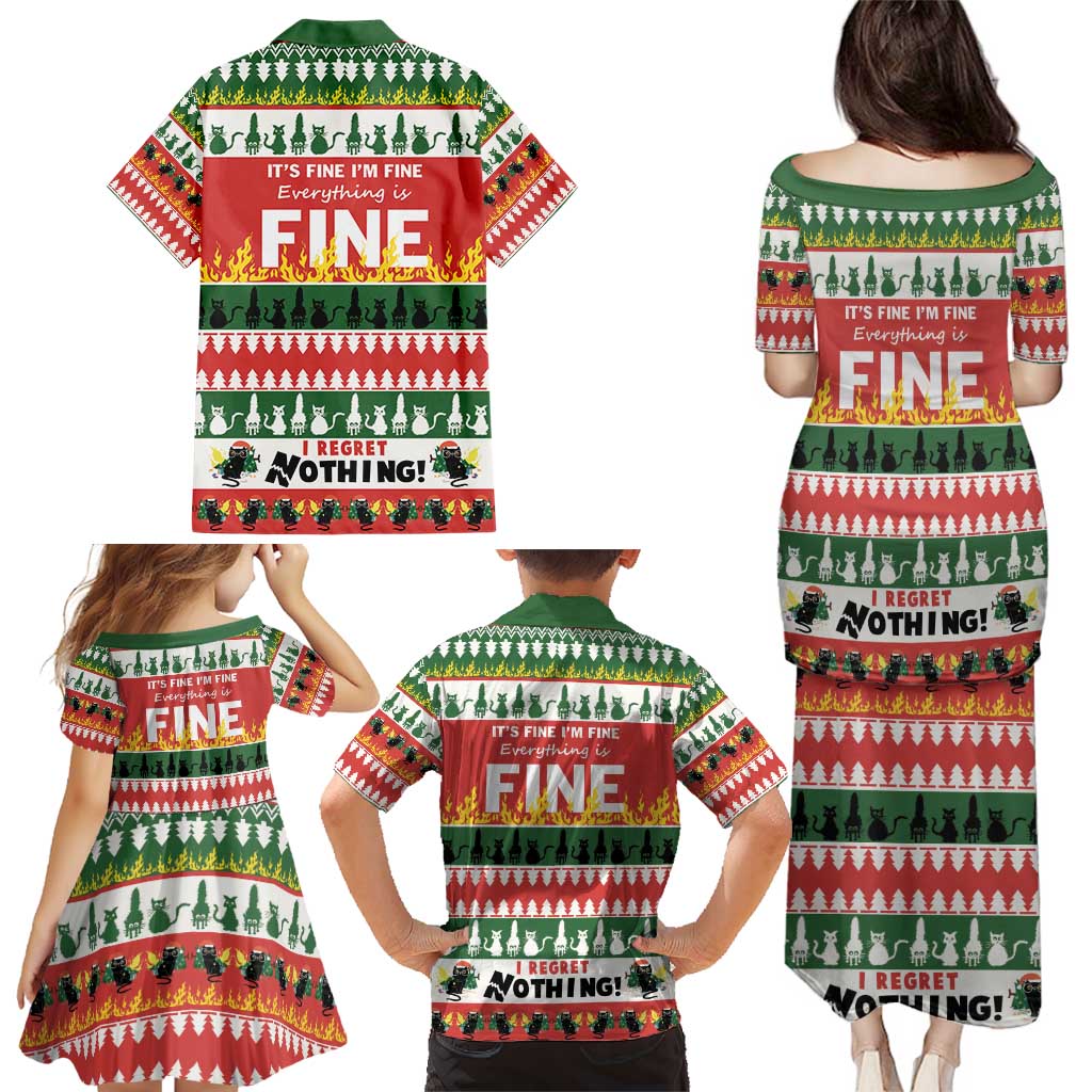 Merry Cat-Mas Family Matching Puletasi and Hawaiian Shirt Christmas It's Fine I'm Fine Everything is Fine - Wonder Print Shop