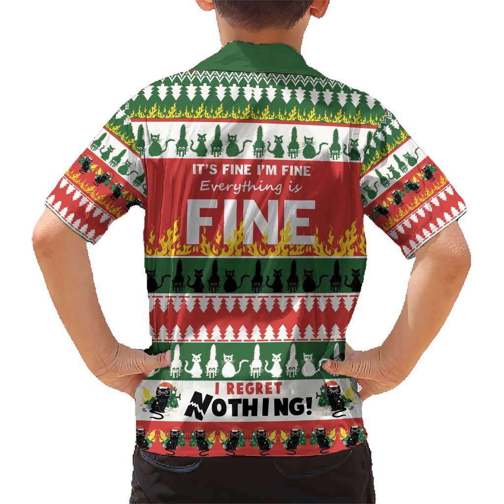 Merry Cat-Mas Family Matching Short Sleeve Bodycon Dress and Hawaiian Shirt Christmas It's Fine I'm Fine Everything is Fine - Wonder Print Shop