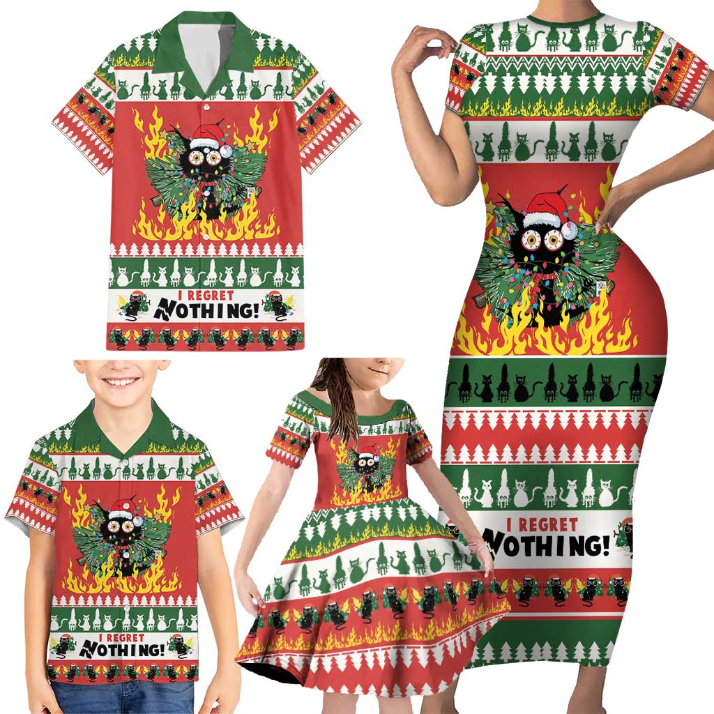 Merry Cat-Mas Family Matching Short Sleeve Bodycon Dress and Hawaiian Shirt Christmas It's Fine I'm Fine Everything is Fine - Wonder Print Shop