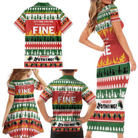 Merry Cat-Mas Family Matching Short Sleeve Bodycon Dress and Hawaiian Shirt Christmas It's Fine I'm Fine Everything is Fine - Wonder Print Shop