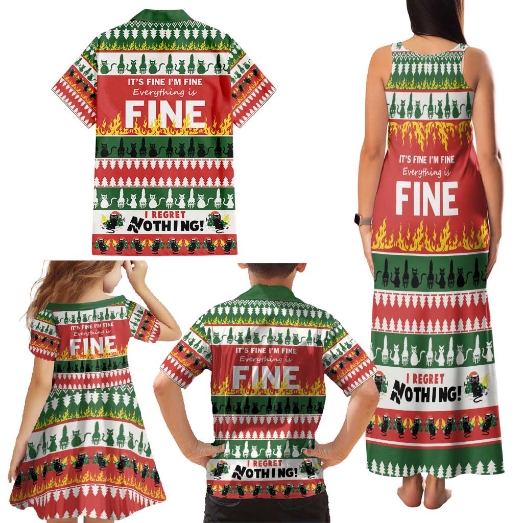 Merry Cat-Mas Family Matching Tank Maxi Dress and Hawaiian Shirt Christmas It's Fine I'm Fine Everything is Fine - Wonder Print Shop