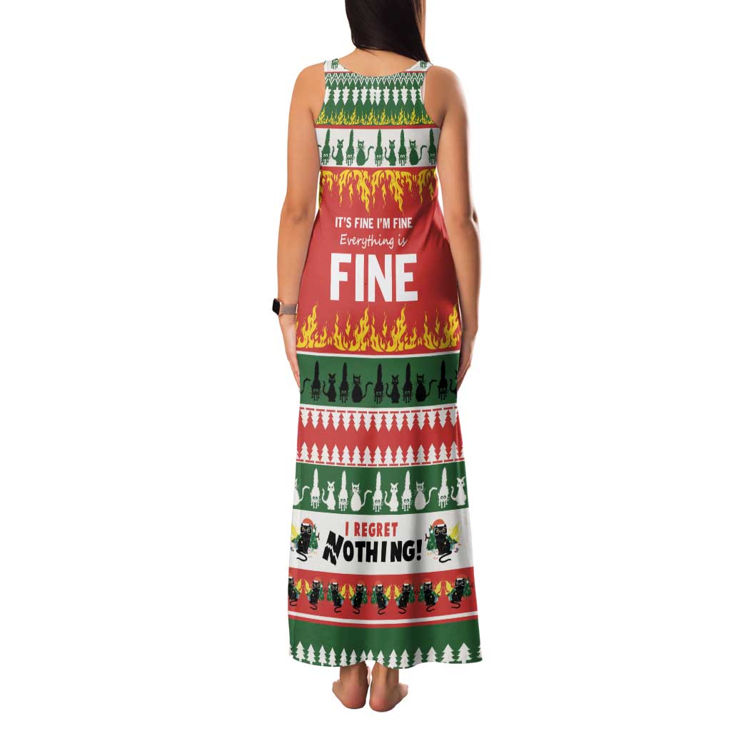 Merry Cat-Mas Family Matching Tank Maxi Dress and Hawaiian Shirt Christmas It's Fine I'm Fine Everything is Fine - Wonder Print Shop