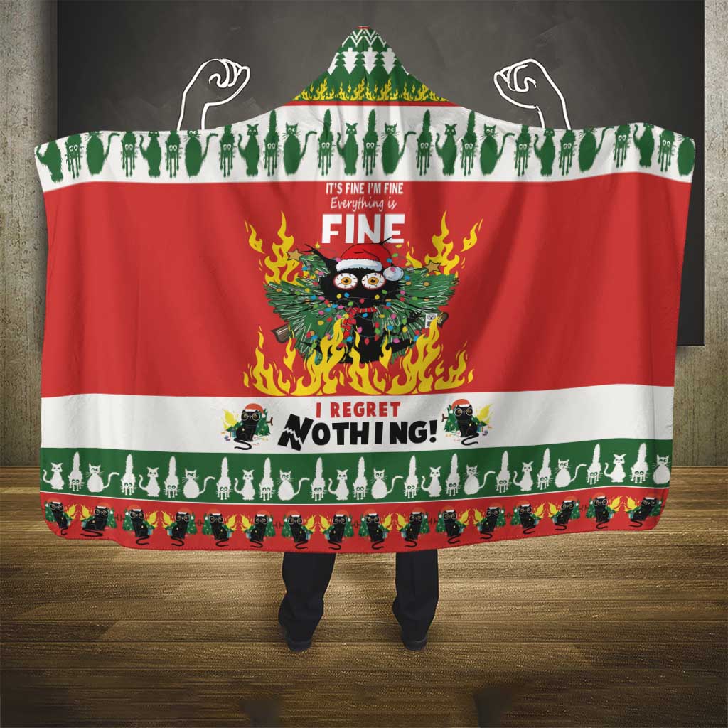 Merry Cat-Mas Hooded Blanket Christmas It's Fine I'm Fine Everything is Fine
