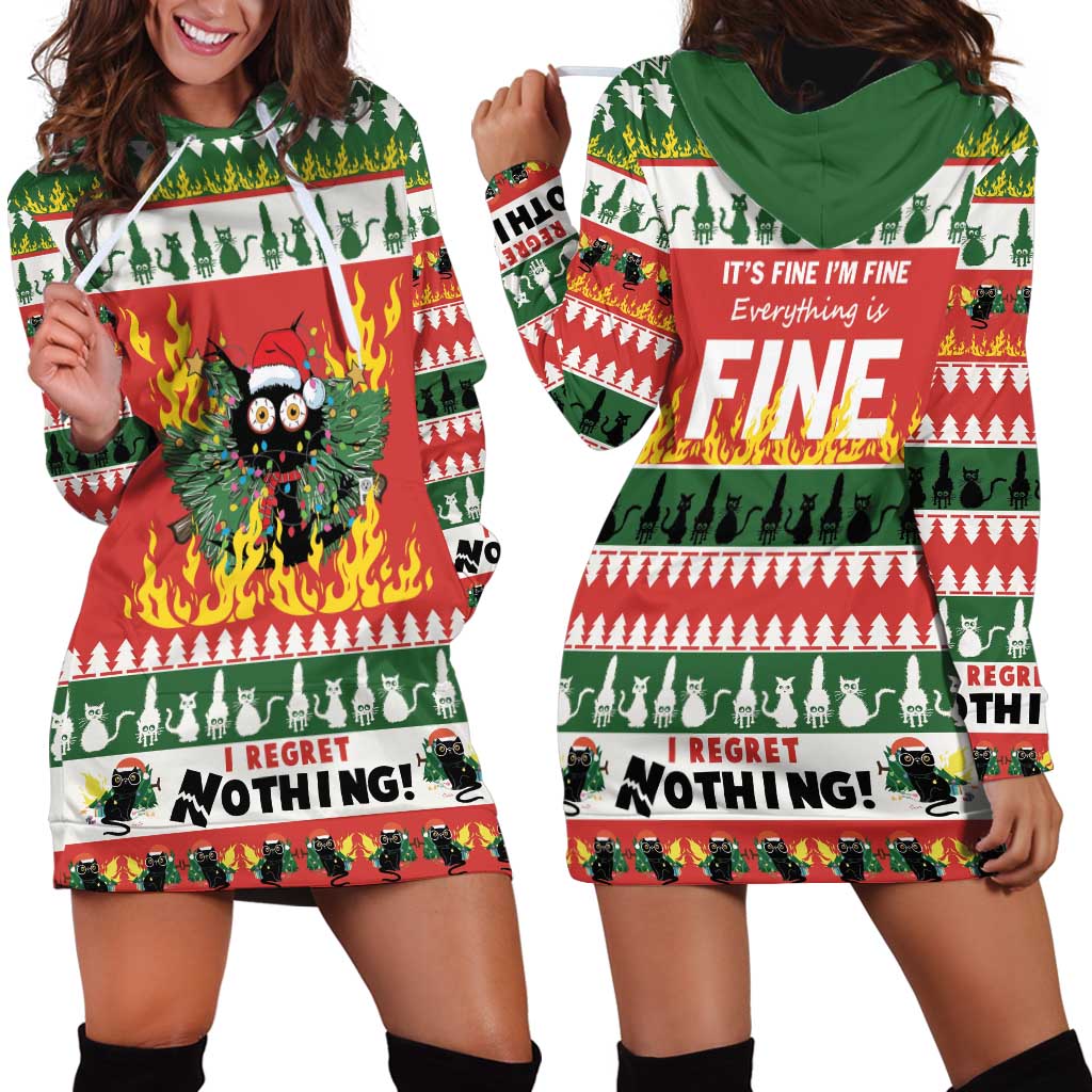 Merry Cat-Mas Hoodie Dress Christmas It's Fine I'm Fine Everything is Fine - Wonder Print Shop