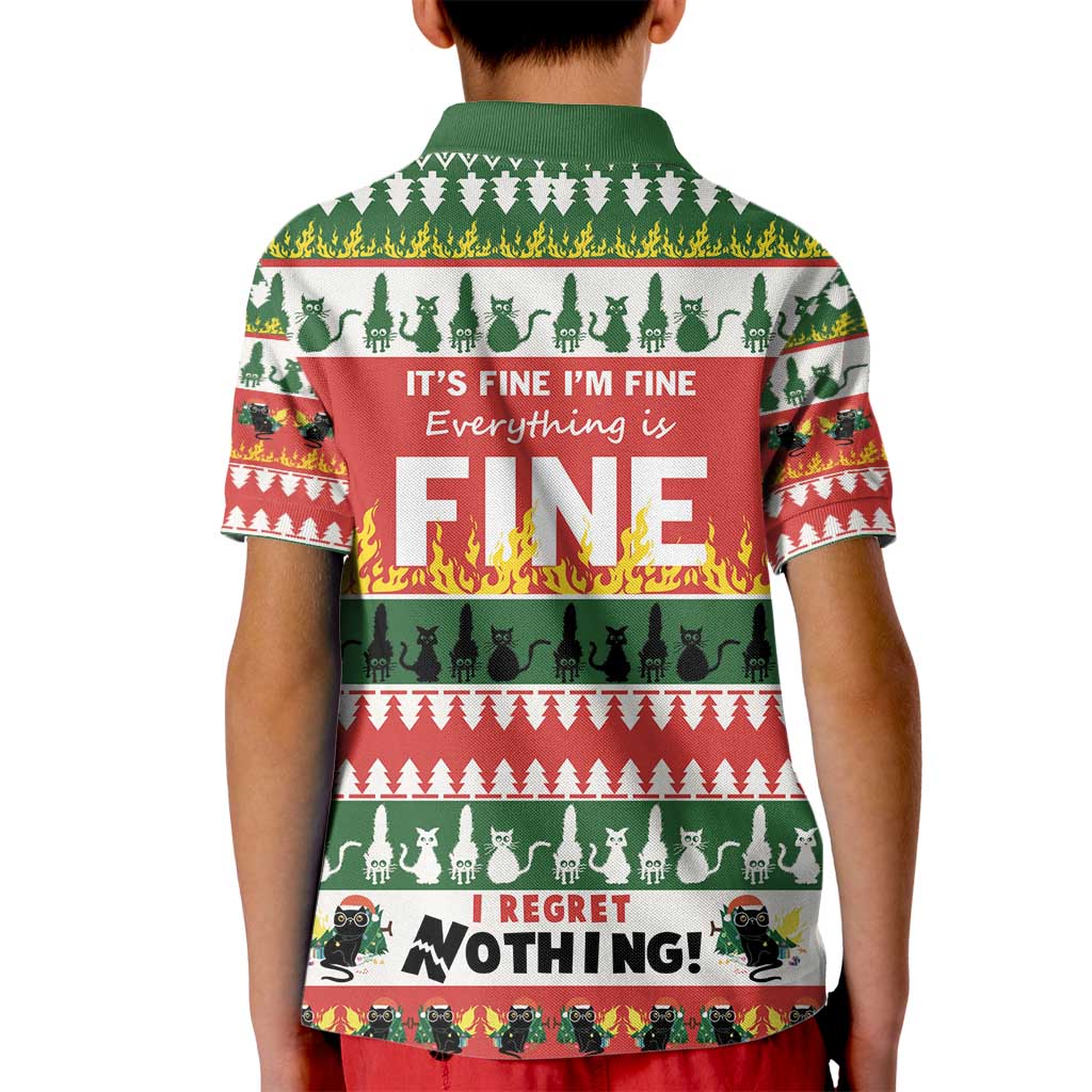 Merry Cat-Mas Kid Polo Shirt Christmas It's Fine I'm Fine Everything is Fine - Wonder Print Shop