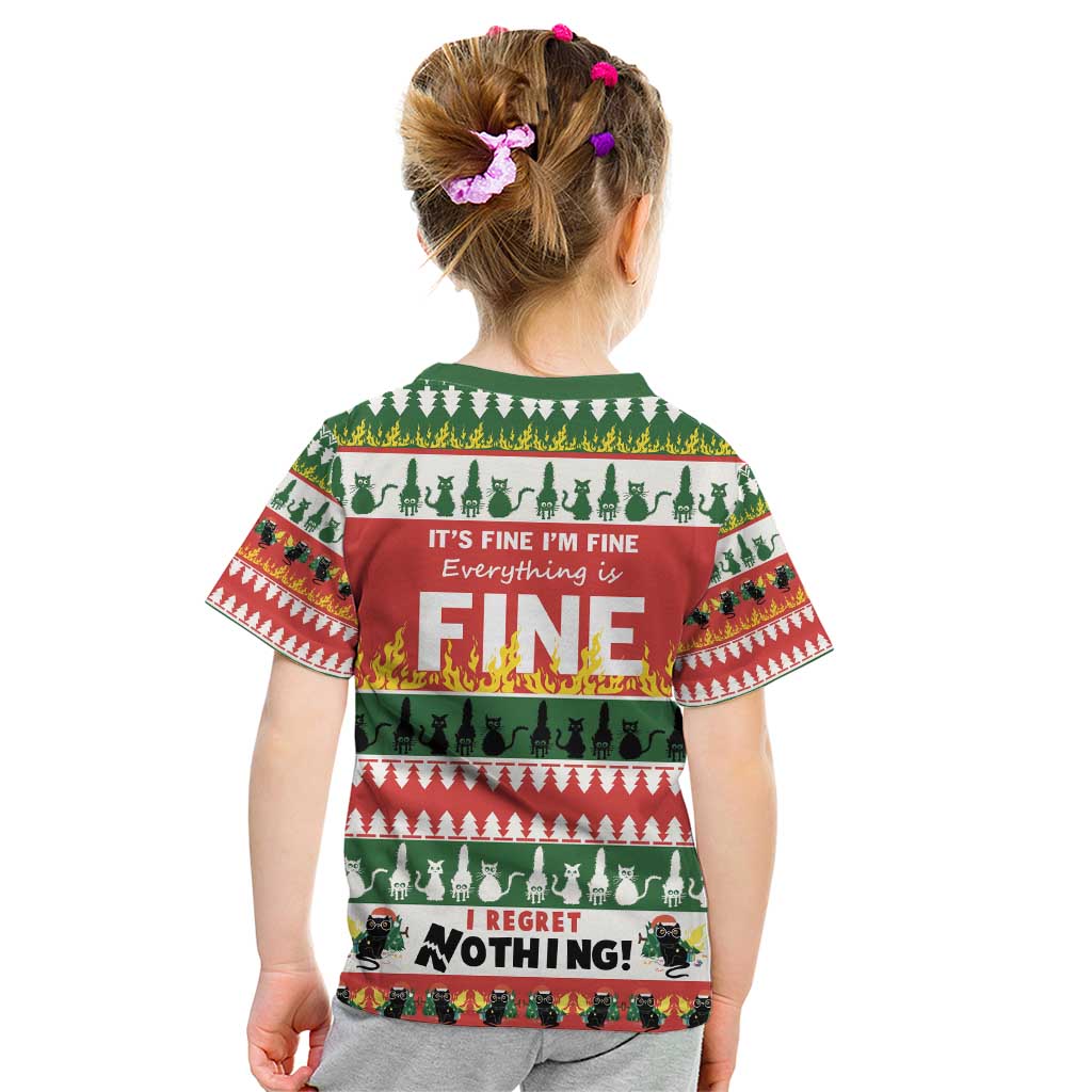 Merry Cat-Mas Kid T Shirt Christmas It's Fine I'm Fine Everything is Fine - Wonder Print Shop