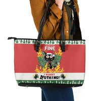 Merry Cat-Mas Leather Tote Bag Christmas It's Fine I'm Fine Everything is Fine - Wonder Print Shop