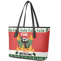 Merry Cat-Mas Leather Tote Bag Christmas It's Fine I'm Fine Everything is Fine - Wonder Print Shop
