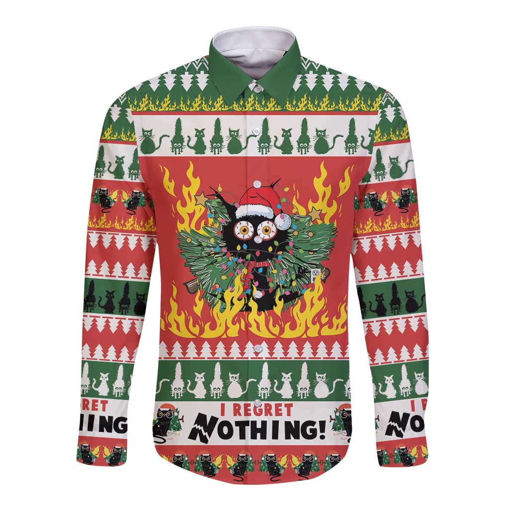 Merry Cat-Mas Long Sleeve Button Shirt Christmas It's Fine I'm Fine Everything is Fine - Wonder Print Shop