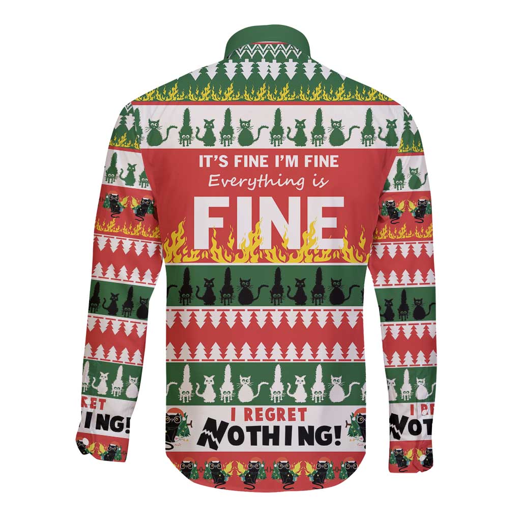 Merry Cat-Mas Long Sleeve Button Shirt Christmas It's Fine I'm Fine Everything is Fine - Wonder Print Shop