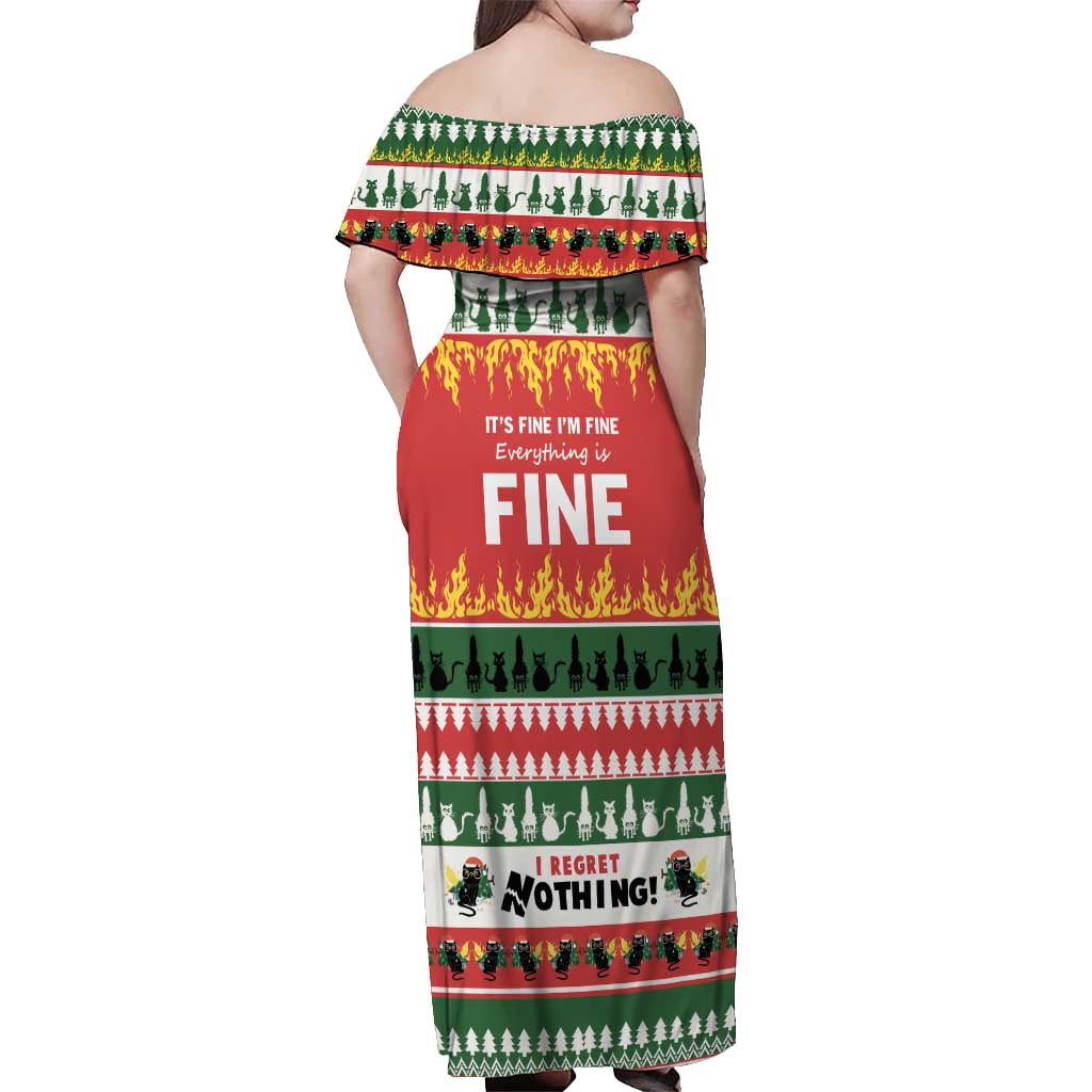 Merry Cat-Mas Off Shoulder Maxi Dress Christmas It's Fine I'm Fine Everything is Fine - Wonder Print Shop