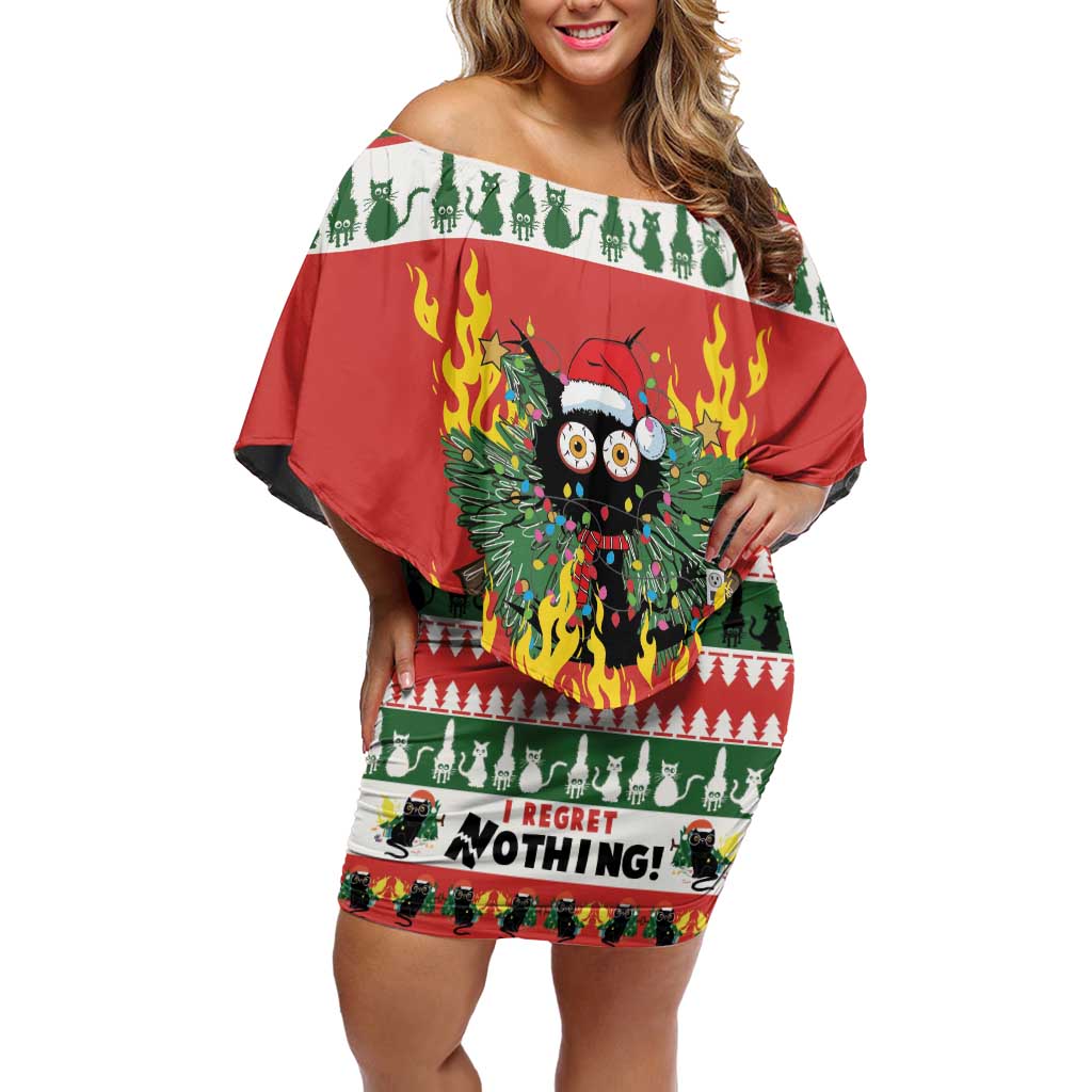Merry Cat-Mas Off Shoulder Short Dress Christmas It's Fine I'm Fine Everything is Fine - Wonder Print Shop