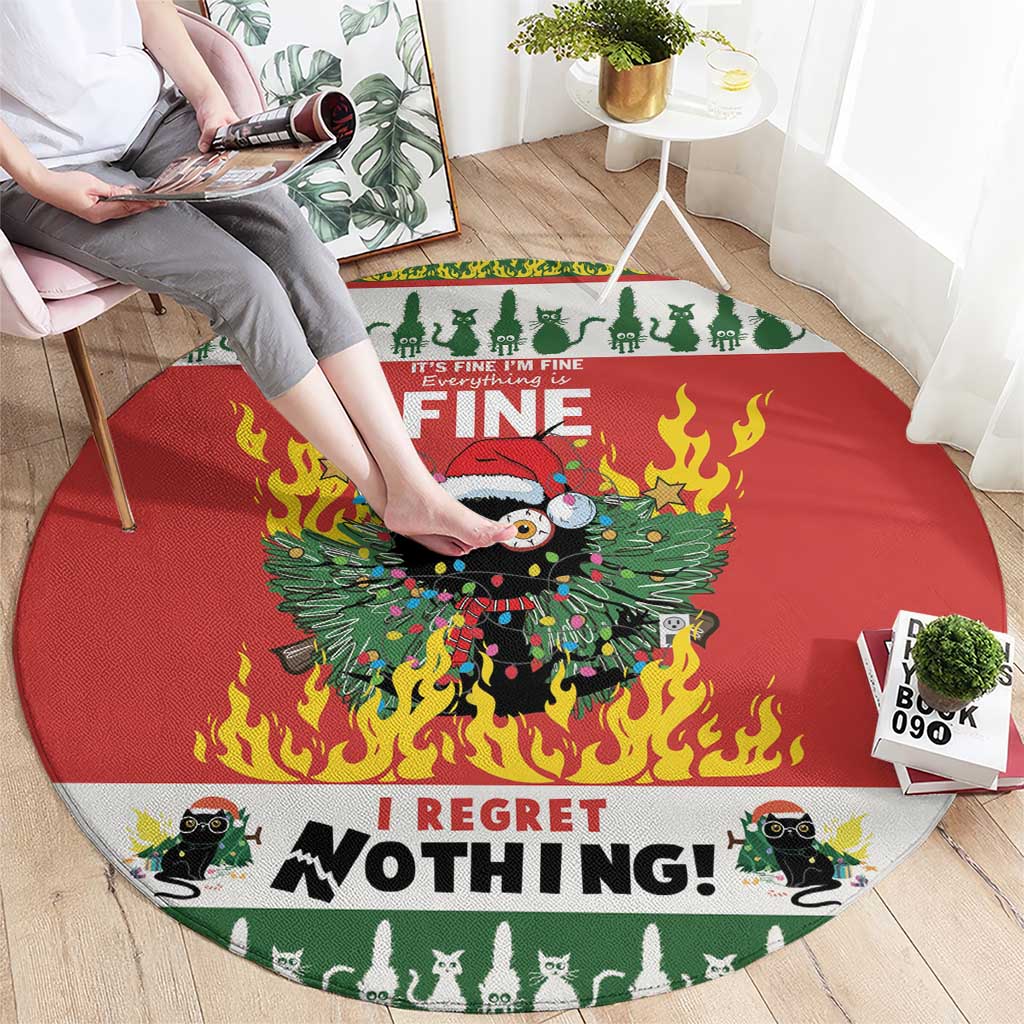Merry Cat-Mas Round Carpet Christmas It's Fine I'm Fine Everything is Fine