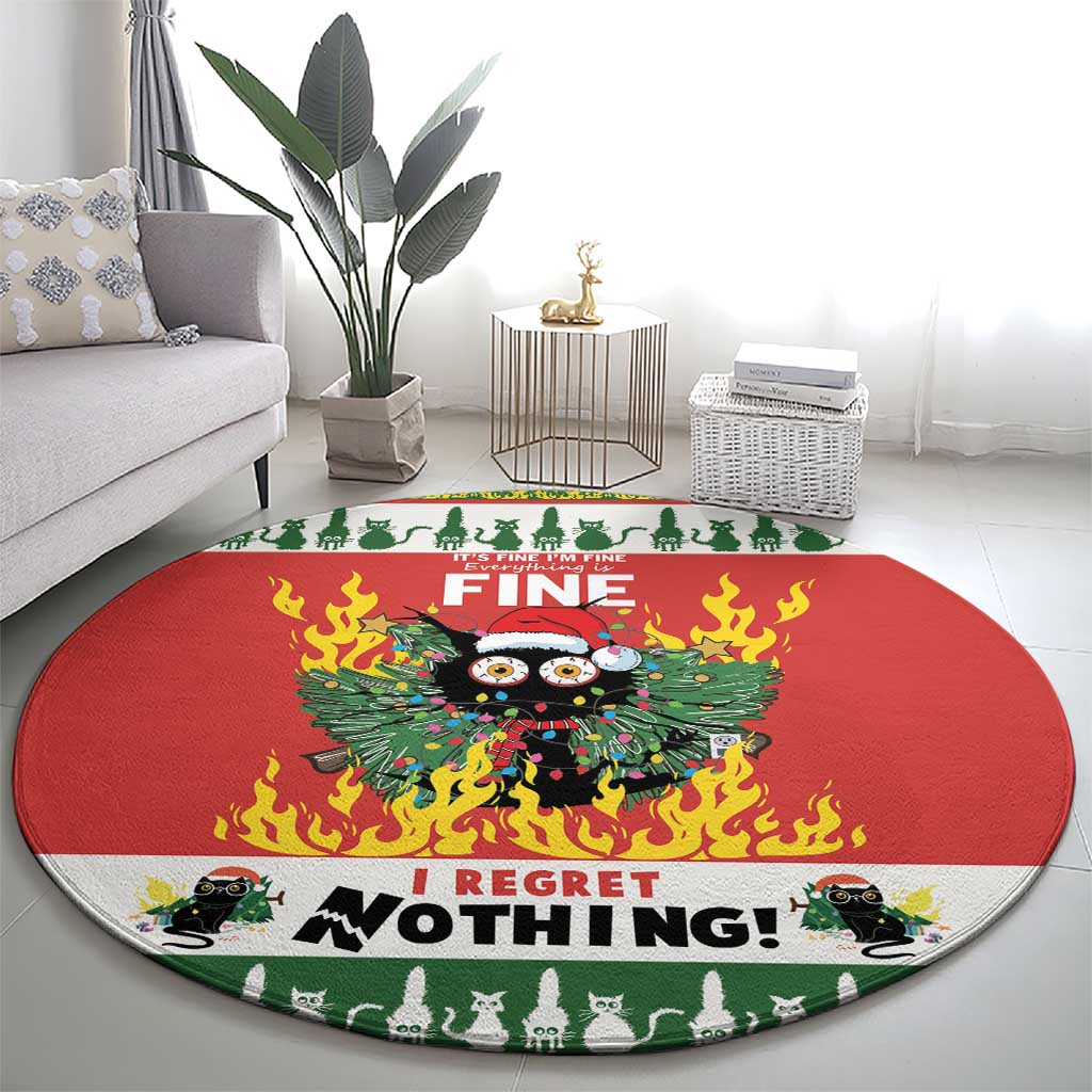 Merry Cat-Mas Round Carpet Christmas It's Fine I'm Fine Everything is Fine