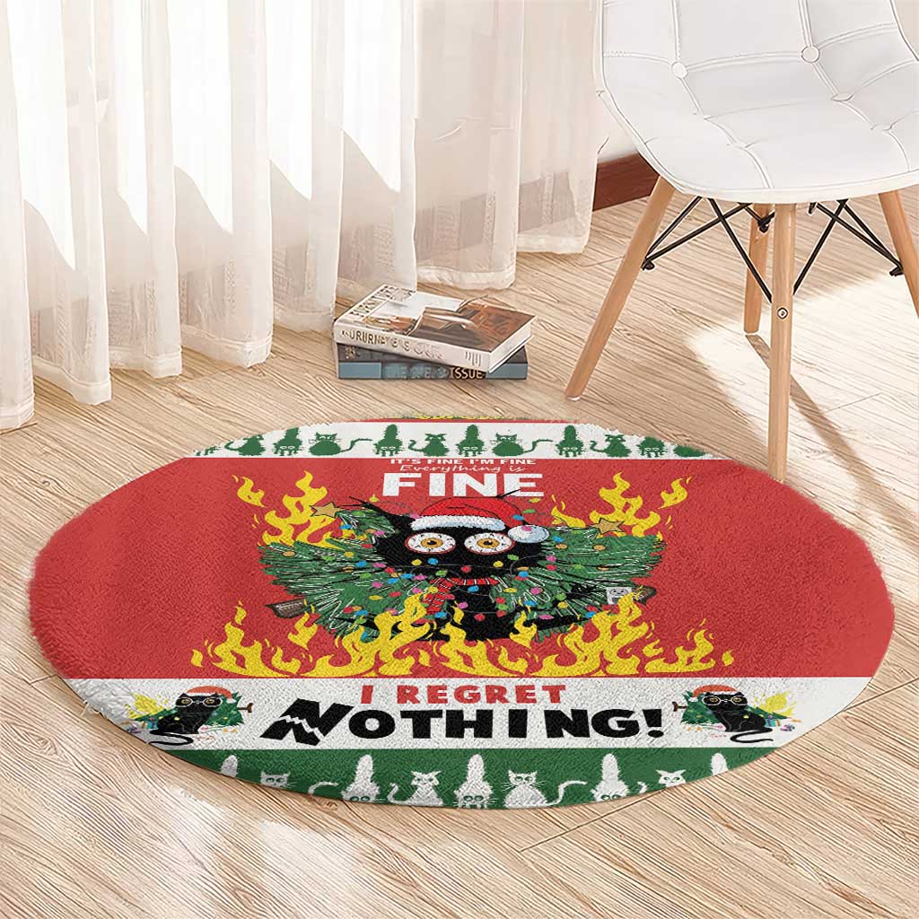 Merry Cat-Mas Round Carpet Christmas It's Fine I'm Fine Everything is Fine