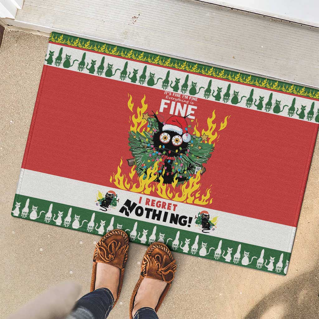 Merry Cat-Mas Rubber Doormat Christmas It's Fine I'm Fine Everything is Fine - Wonder Print Shop