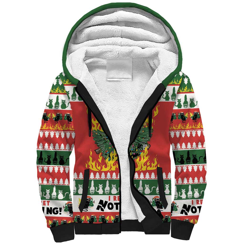 Merry Cat-Mas Sherpa Hoodie Christmas It's Fine I'm Fine Everything is Fine - Wonder Print Shop