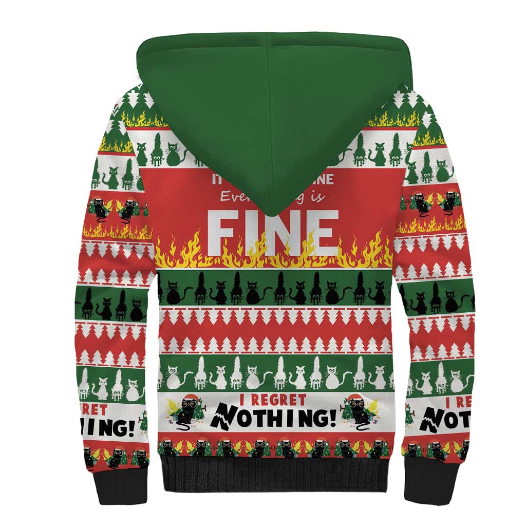 Merry Cat-Mas Sherpa Hoodie Christmas It's Fine I'm Fine Everything is Fine - Wonder Print Shop