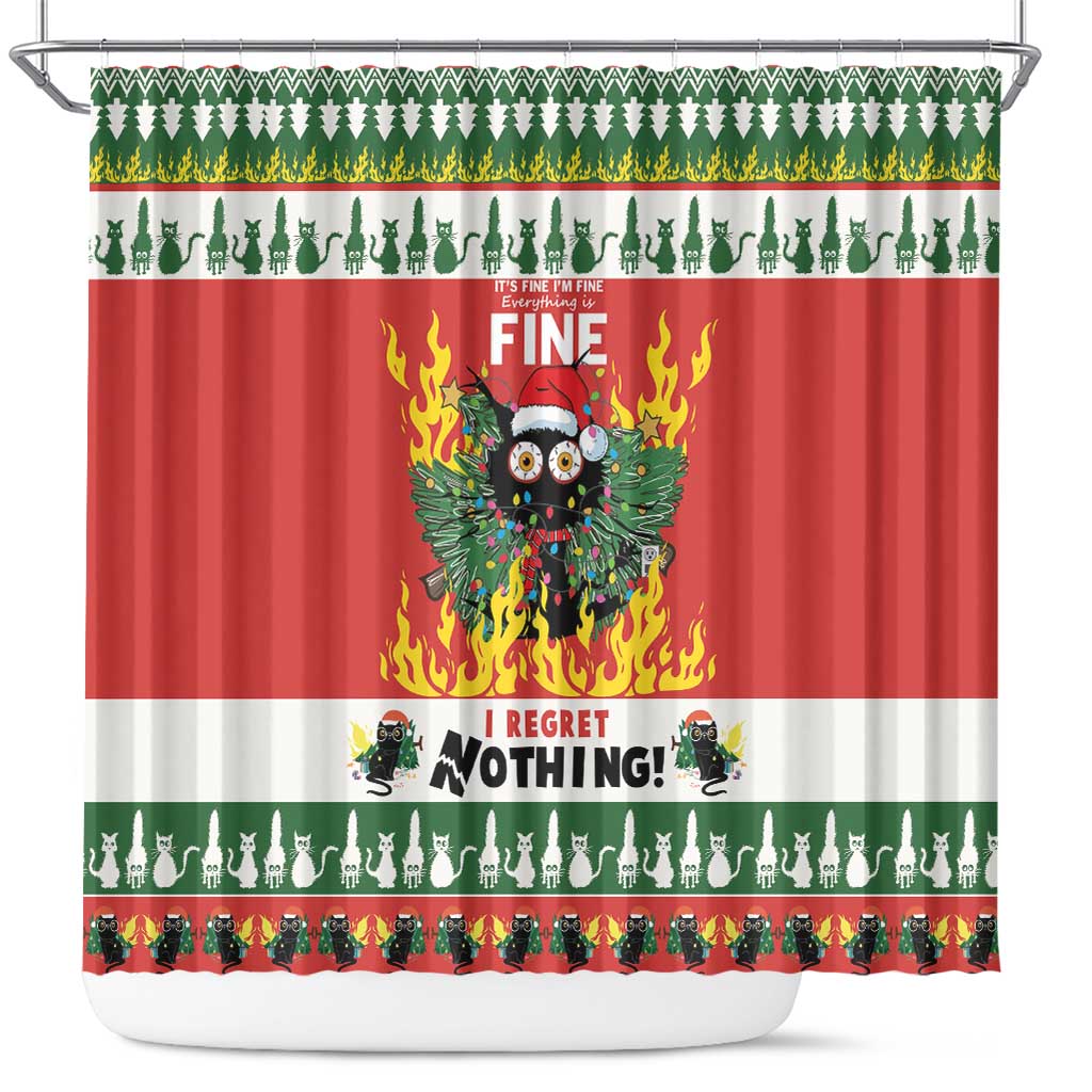 Merry Cat-Mas Shower Curtain Christmas It's Fine I'm Fine Everything is Fine