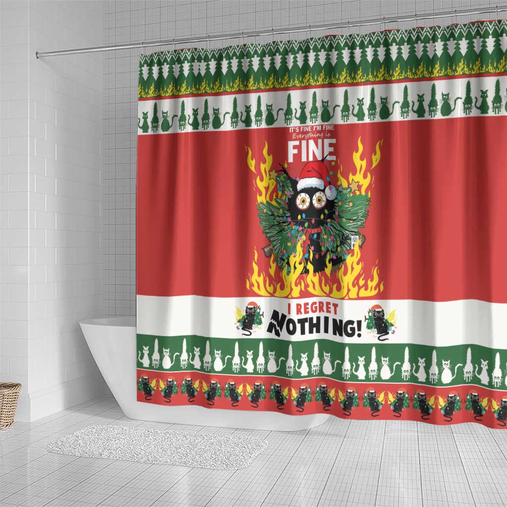 Merry Cat-Mas Shower Curtain Christmas It's Fine I'm Fine Everything is Fine