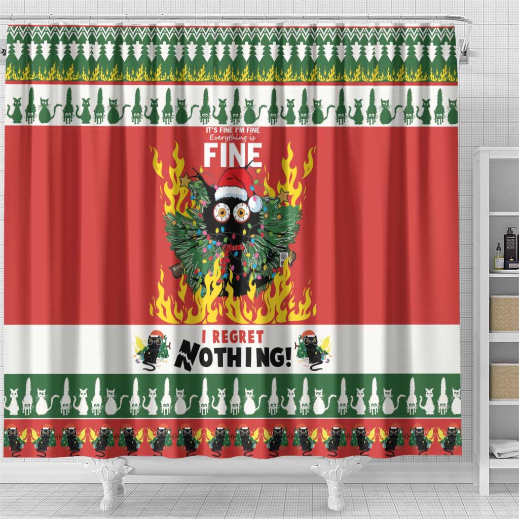 Merry Cat-Mas Shower Curtain Christmas It's Fine I'm Fine Everything is Fine
