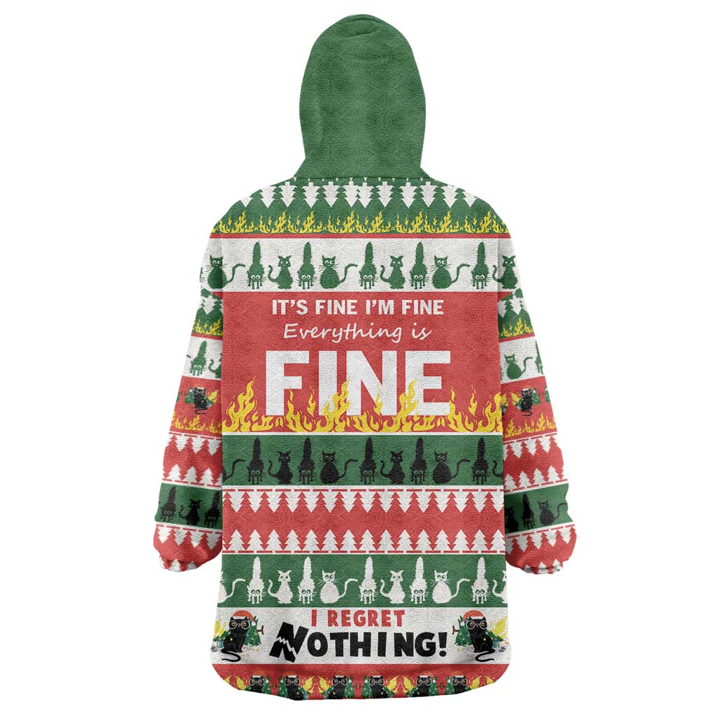 Merry Cat-Mas Wearable Blanket Hoodie Christmas It's Fine I'm Fine Everything is Fine - Wonder Print Shop