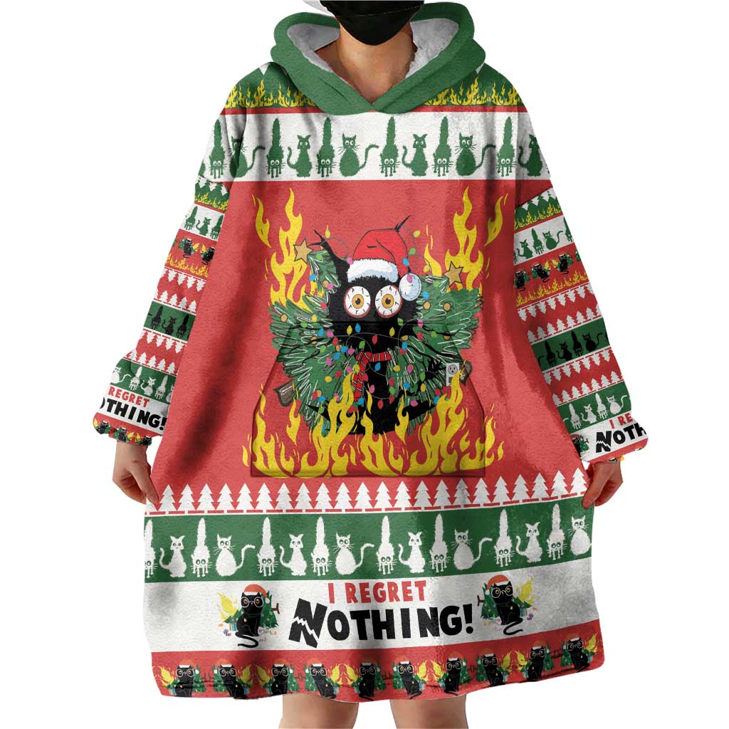 Merry Cat-Mas Wearable Blanket Hoodie Christmas It's Fine I'm Fine Everything is Fine - Wonder Print Shop