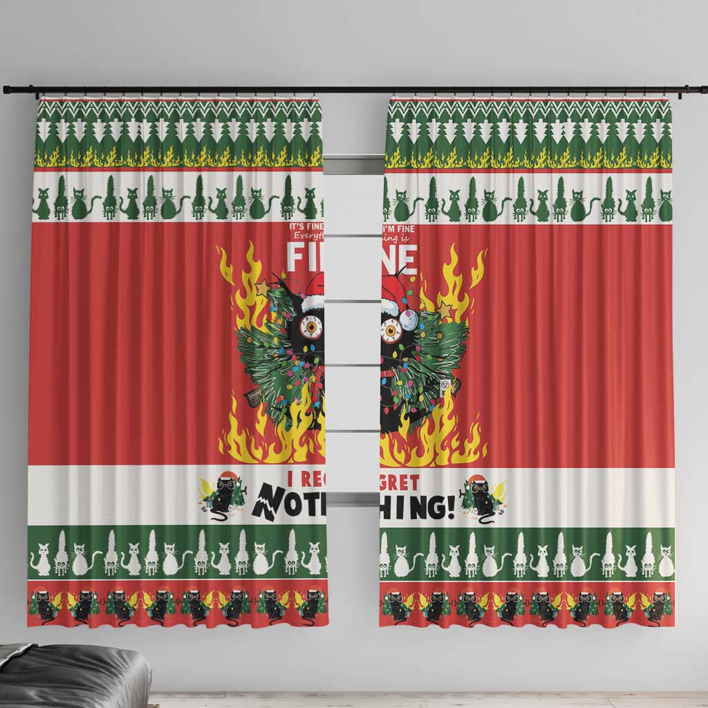 Merry Cat-Mas Window Curtain Christmas It's Fine I'm Fine Everything is Fine - Wonder Print Shop