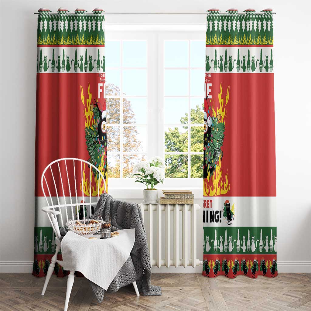 Merry Cat-Mas Window Curtain Christmas It's Fine I'm Fine Everything is Fine - Wonder Print Shop