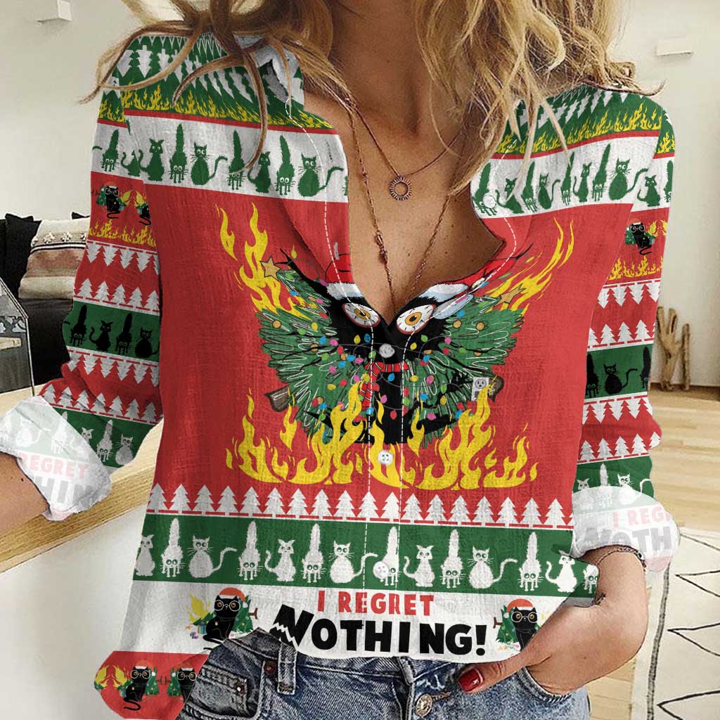 Merry Cat-Mas Women Casual Shirt Christmas It's Fine I'm Fine Everything is Fine - Wonder Print Shop