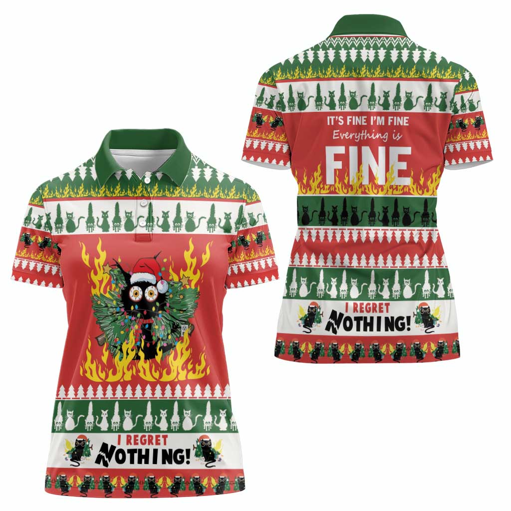 Merry Cat-Mas Women Polo Shirt Christmas It's Fine I'm Fine Everything is Fine - Wonder Print Shop