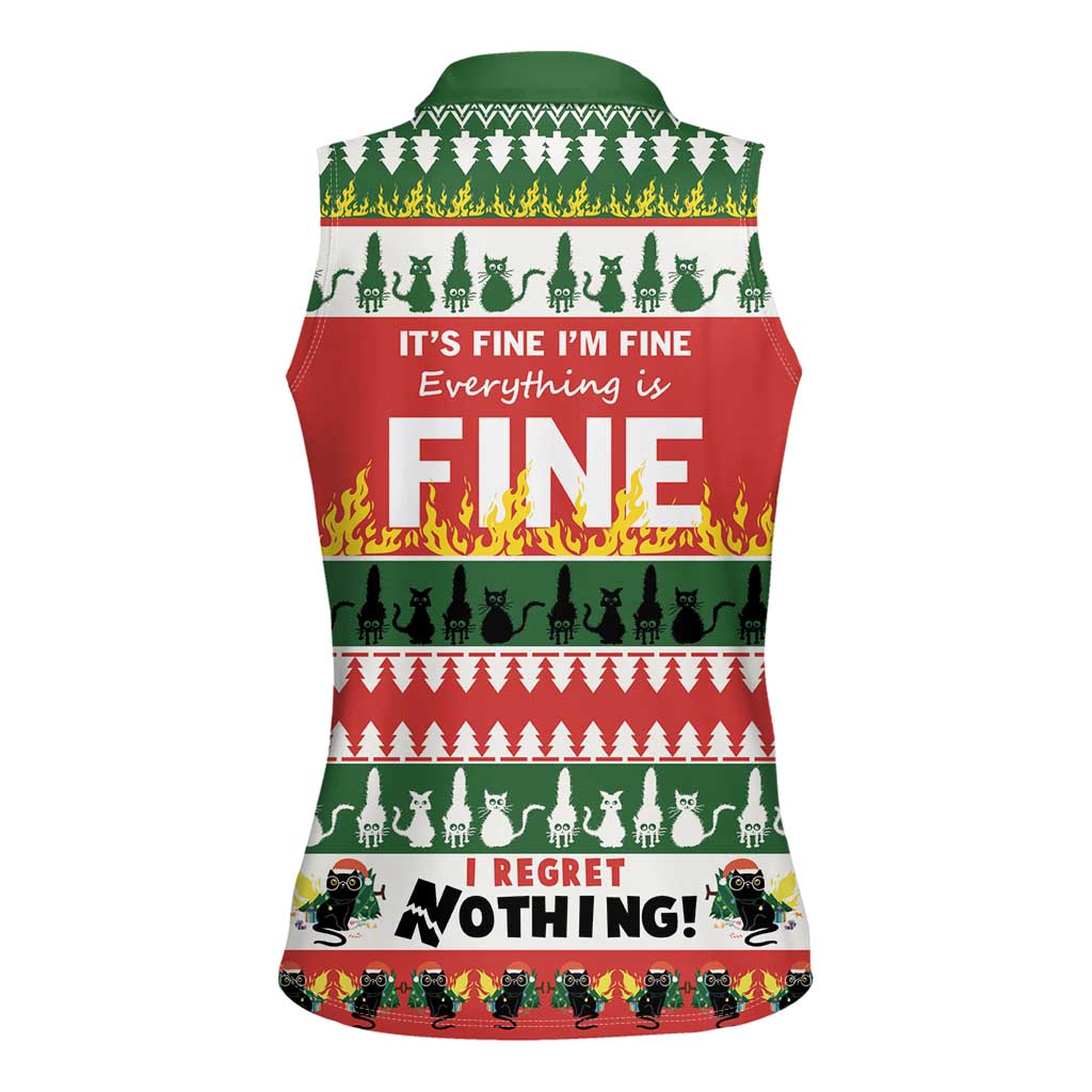 Merry Cat-Mas Women Sleeveless Polo Shirt Christmas It's Fine I'm Fine Everything is Fine - Wonder Print Shop