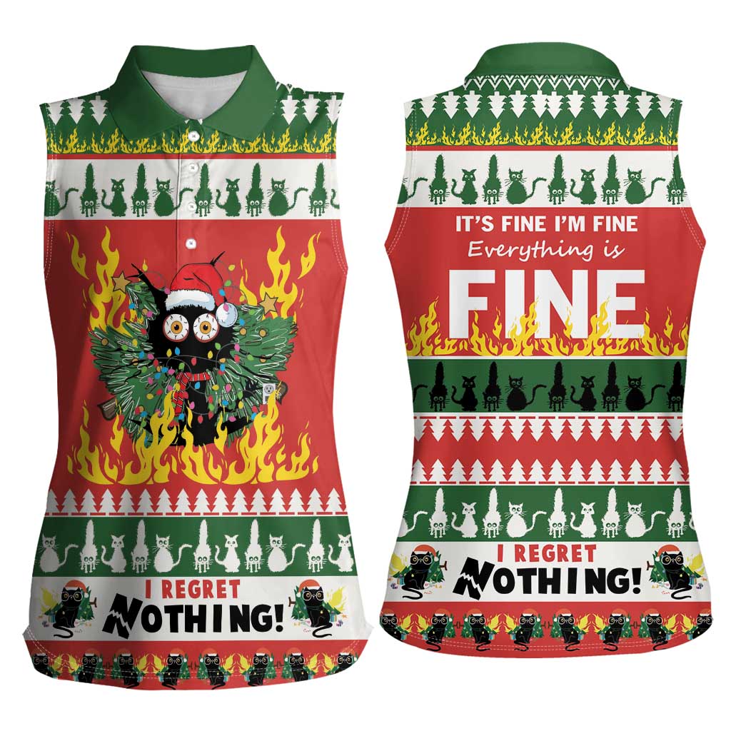 Merry Cat-Mas Women Sleeveless Polo Shirt Christmas It's Fine I'm Fine Everything is Fine - Wonder Print Shop