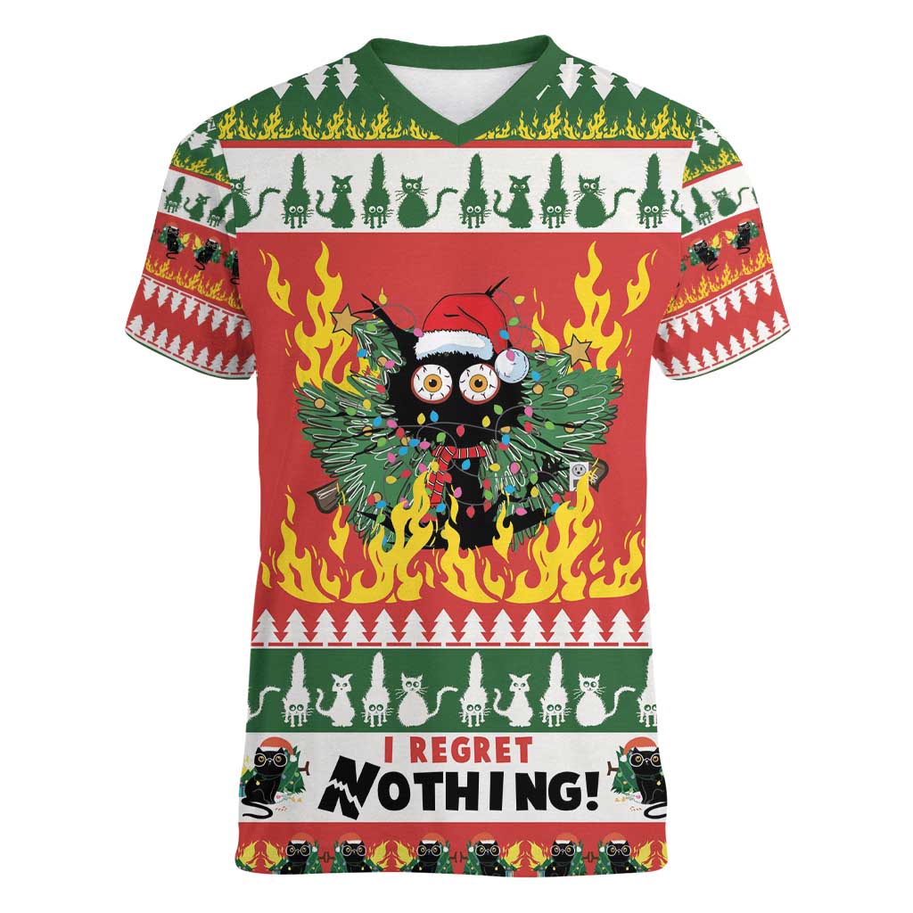 Merry Cat-Mas Women V-Neck T-Shirt Christmas It's Fine I'm Fine Everything is Fine - Wonder Print Shop