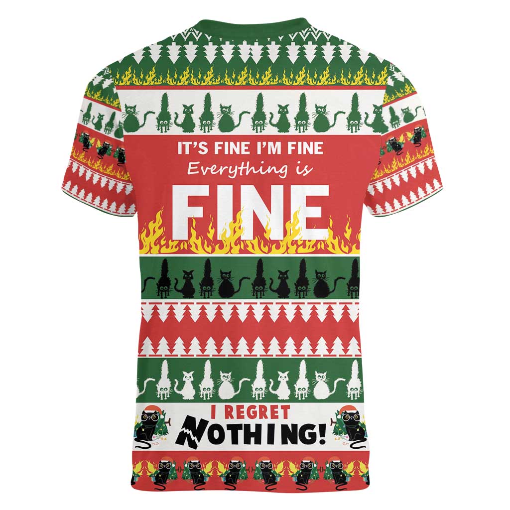 Merry Cat-Mas Women V-Neck T-Shirt Christmas It's Fine I'm Fine Everything is Fine - Wonder Print Shop