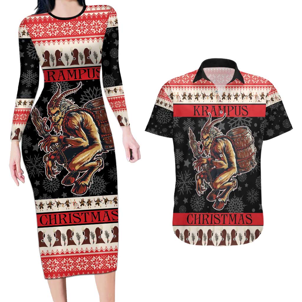 Krampus The Christmas Devil Couples Matching Long Sleeve Bodycon Dress and Hawaiian Shirt LT9 - Wonder Print Shop