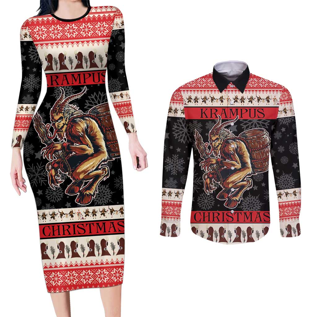 Krampus The Christmas Devil Couples Matching Long Sleeve Bodycon Dress and Long Sleeve Button Shirt LT9 - Wonder Print Shop