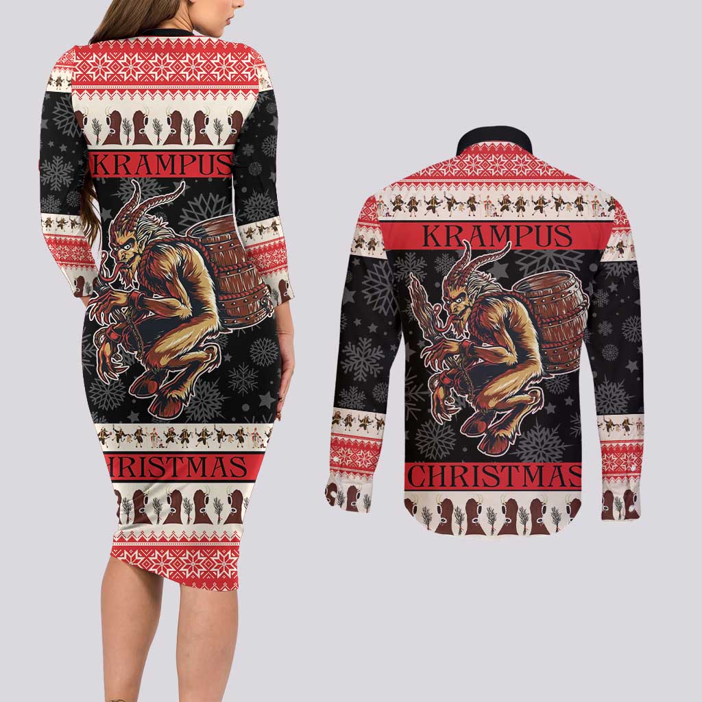 Krampus The Christmas Devil Couples Matching Long Sleeve Bodycon Dress and Long Sleeve Button Shirt LT9 - Wonder Print Shop