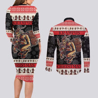 Krampus The Christmas Devil Couples Matching Long Sleeve Bodycon Dress and Long Sleeve Button Shirt LT9 - Wonder Print Shop