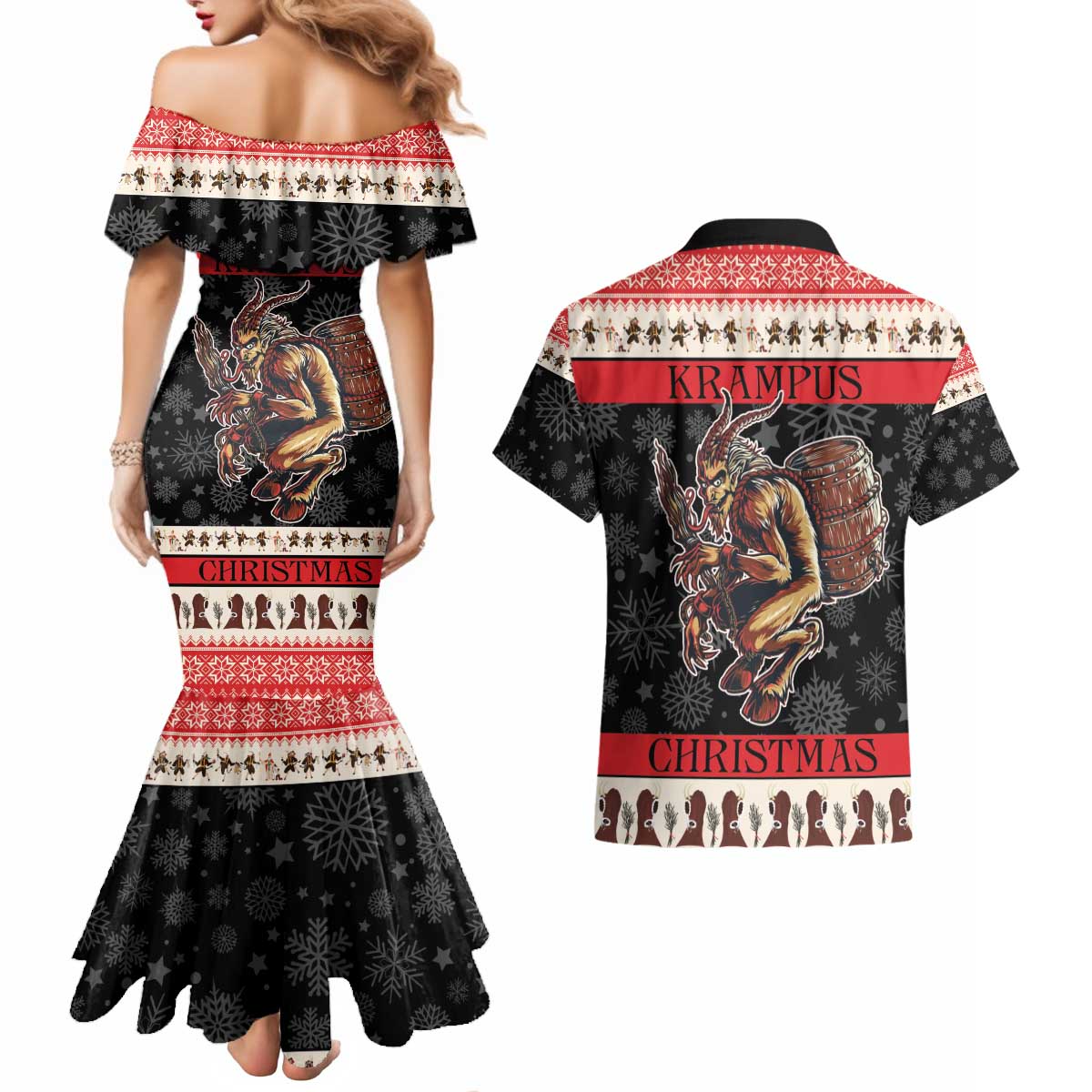 Krampus The Christmas Devil Couples Matching Mermaid Dress and Hawaiian Shirt LT9 - Wonder Print Shop