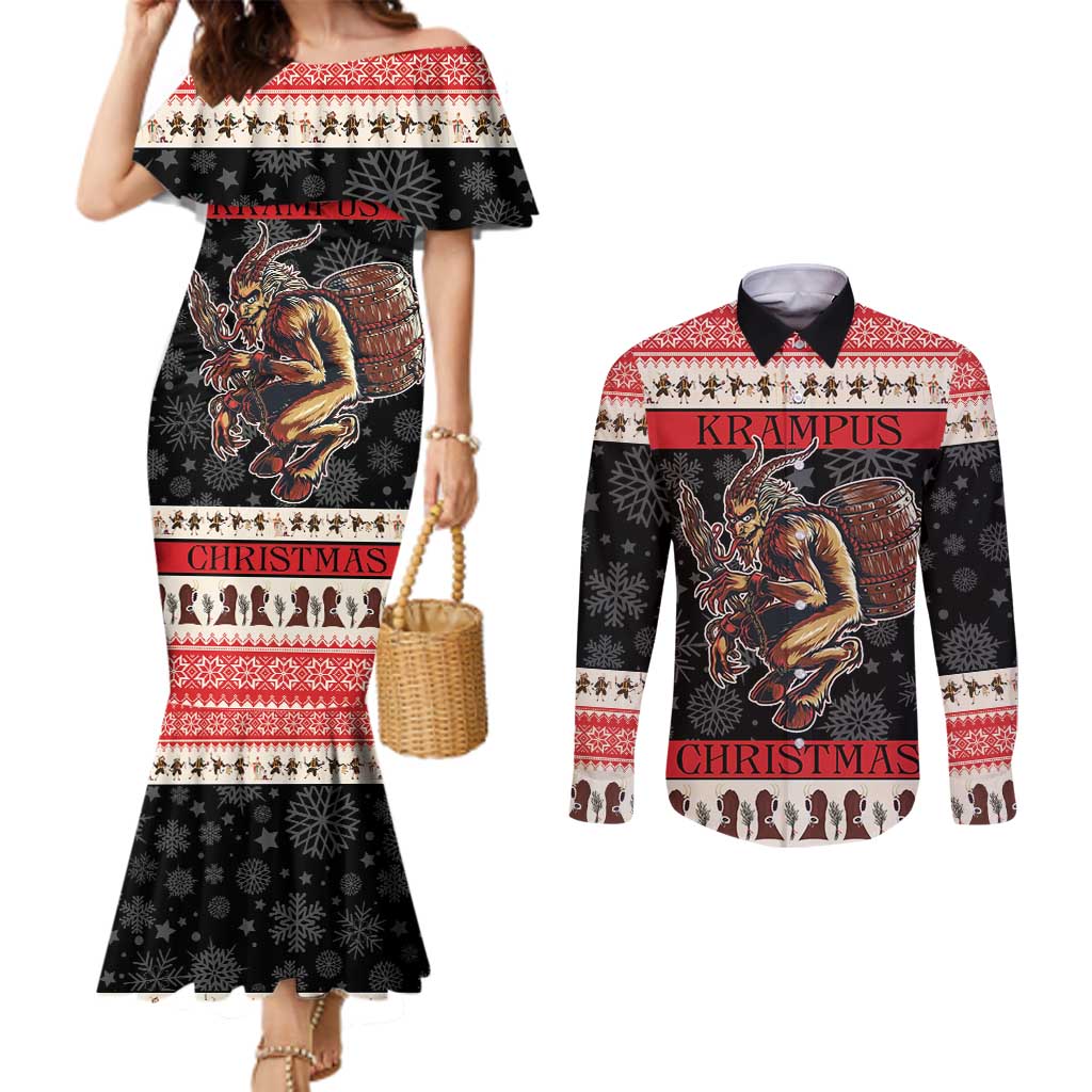 Krampus The Christmas Devil Couples Matching Mermaid Dress and Long Sleeve Button Shirt