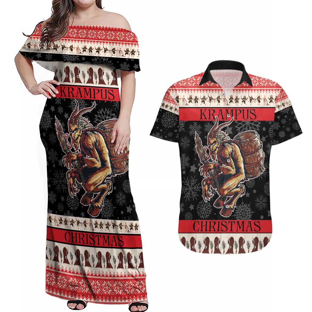 Krampus The Christmas Devil Couples Matching Off Shoulder Maxi Dress and Hawaiian Shirt LT9 - Wonder Print Shop
