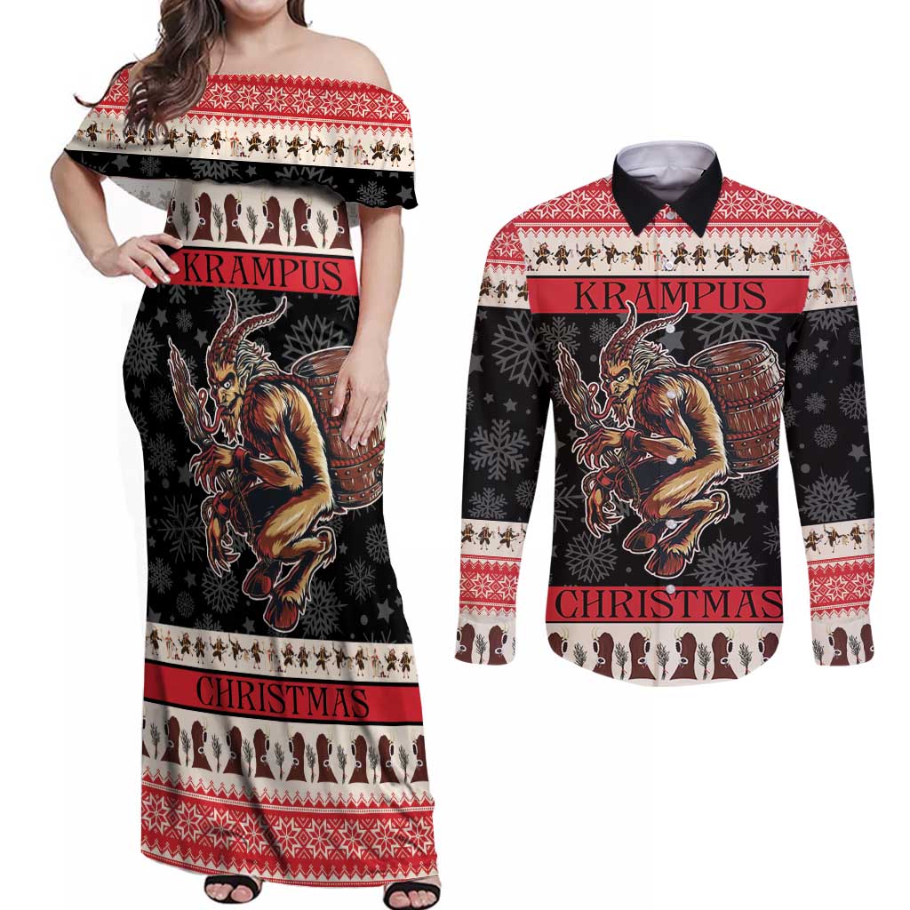 Krampus The Christmas Devil Couples Matching Off Shoulder Maxi Dress and Long Sleeve Button Shirt LT9 - Wonder Print Shop