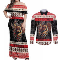 Krampus The Christmas Devil Couples Matching Off Shoulder Maxi Dress and Long Sleeve Button Shirt LT9 - Wonder Print Shop