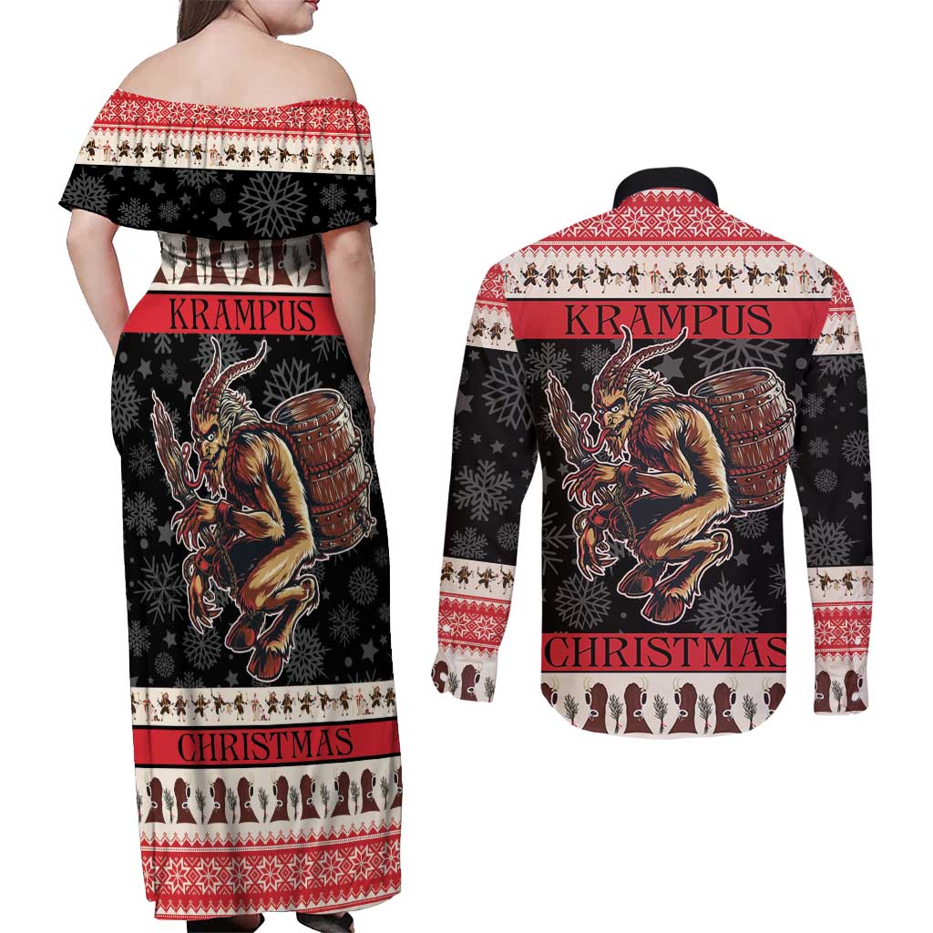 Krampus The Christmas Devil Couples Matching Off Shoulder Maxi Dress and Long Sleeve Button Shirt LT9 - Wonder Print Shop