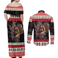 Krampus The Christmas Devil Couples Matching Off Shoulder Maxi Dress and Long Sleeve Button Shirt LT9 - Wonder Print Shop