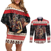 Krampus The Christmas Devil Couples Matching Off Shoulder Short Dress and Long Sleeve Button Shirt LT9 - Wonder Print Shop