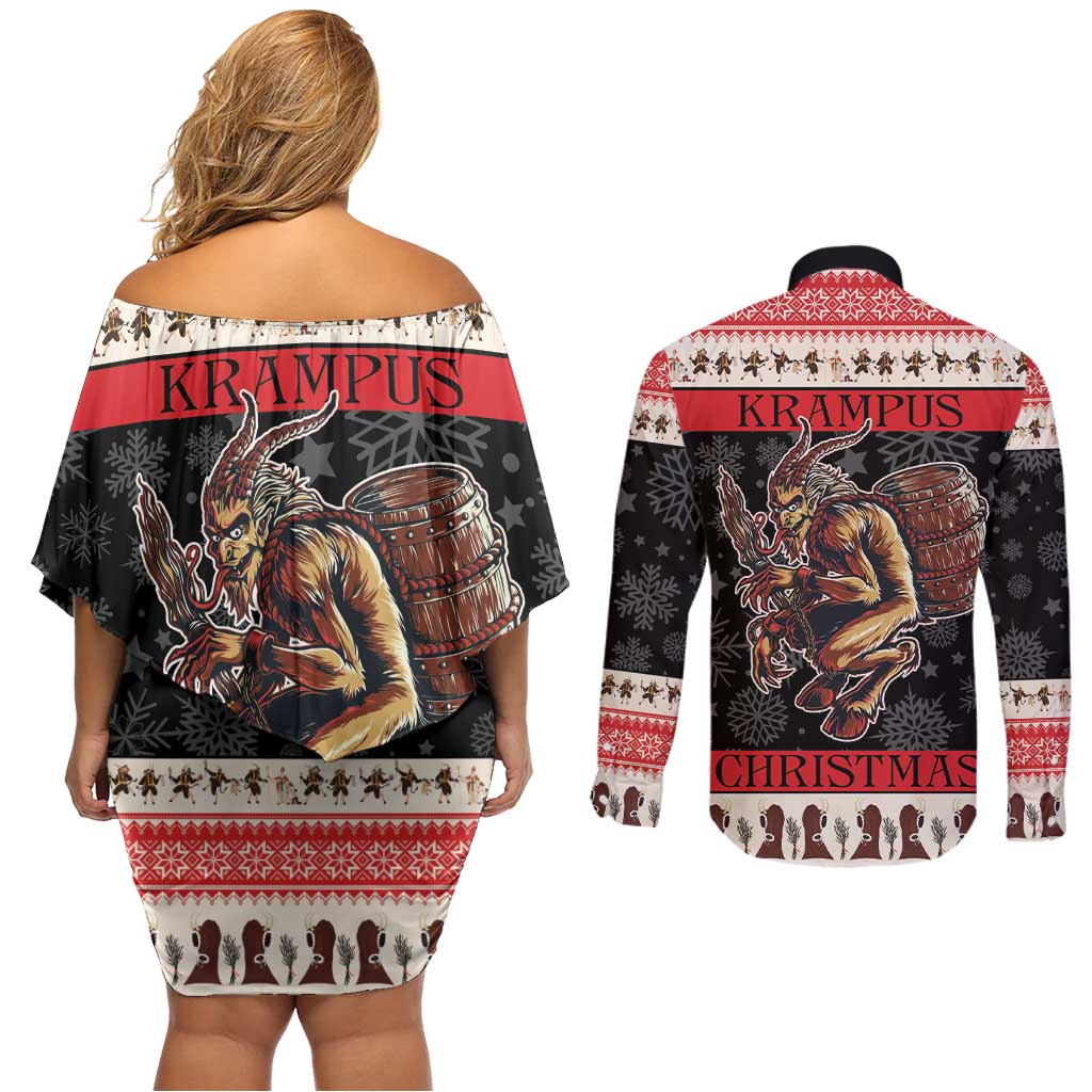Krampus The Christmas Devil Couples Matching Off Shoulder Short Dress and Long Sleeve Button Shirt LT9 - Wonder Print Shop