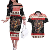 Krampus The Christmas Devil Couples Matching Off The Shoulder Long Sleeve Dress and Hawaiian Shirt LT9 - Wonder Print Shop